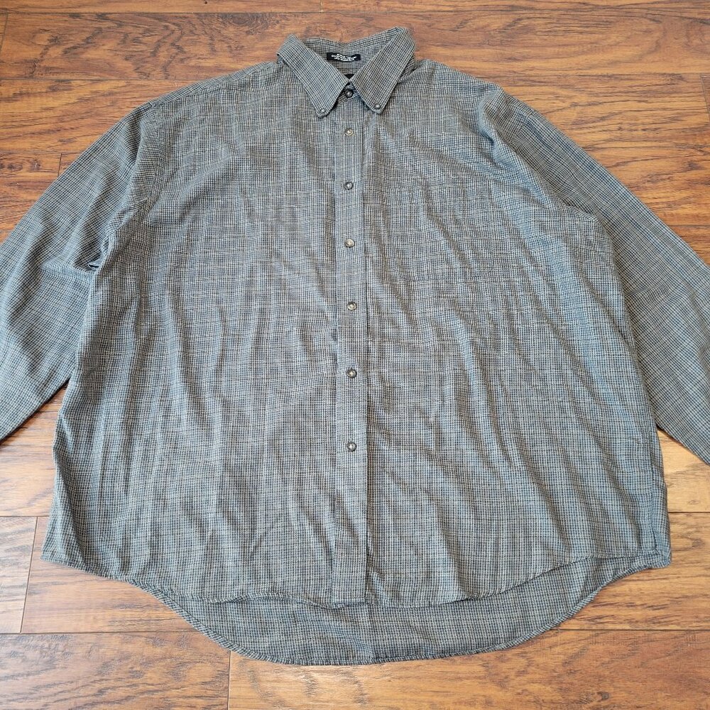 ARROW Heritage Twill Gray Tan Micro Plaid Button-Front Collared Shirt sz XXL 2X